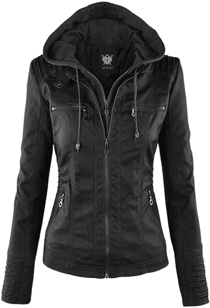 Lock and Love Women's Removable Hooded Faux Leather Moto Biker Jacket — Studio Edition (Green)